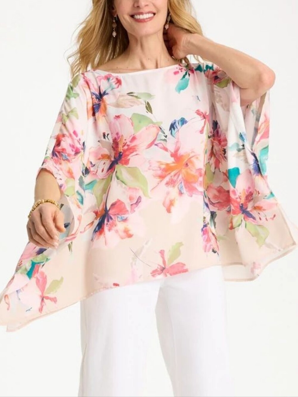 Chico's Croix Collage Classic Floral Poncho Top